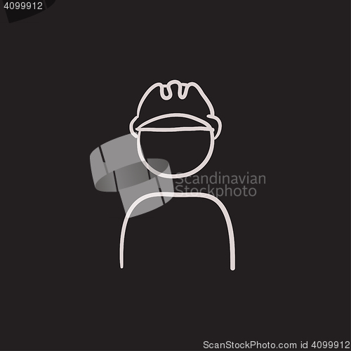 Image of Worker wearing hard hat sketch icon.