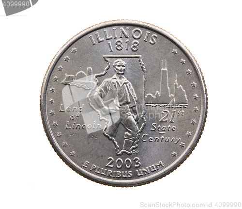 Image of coin in a quarter of the US dollar