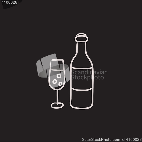 Image of Bottle and glass of champagne sketch icon.