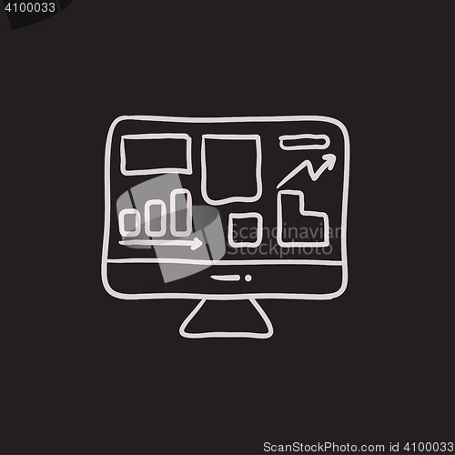 Image of Monitor with business graphs sketch icon.