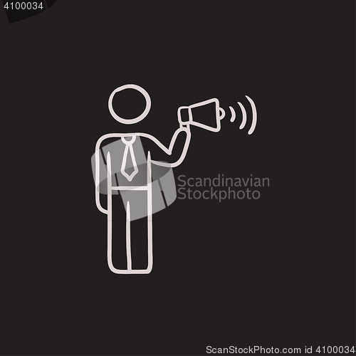 Image of Businessman with megaphone sketch icon.