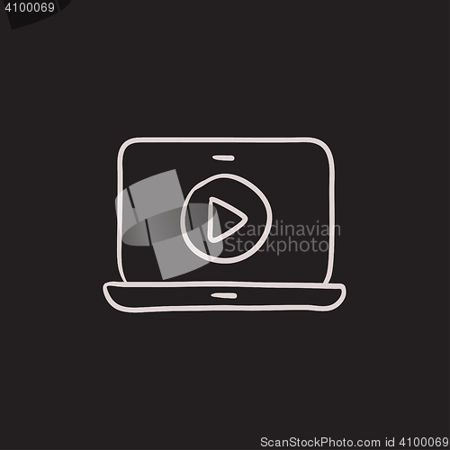 Image of Laptop with play button on screen sketch icon.