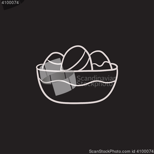 Image of Bowl full of easter eggs sketch icon.