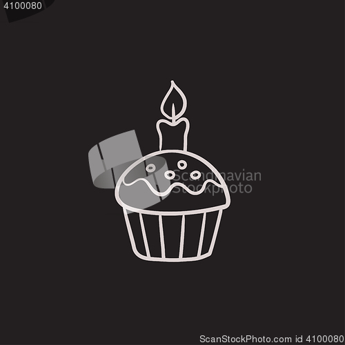Image of Easter cupcake with candle sketch icon.