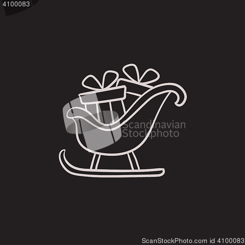 Image of Santa sleigh loaded with presents sketch icon.