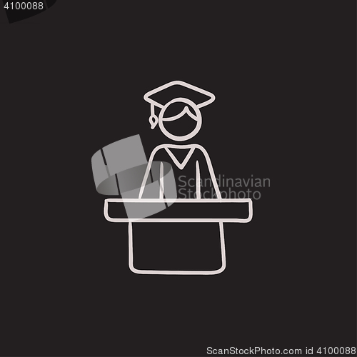 Image of Graduate standing at the tribune sketch icon.
