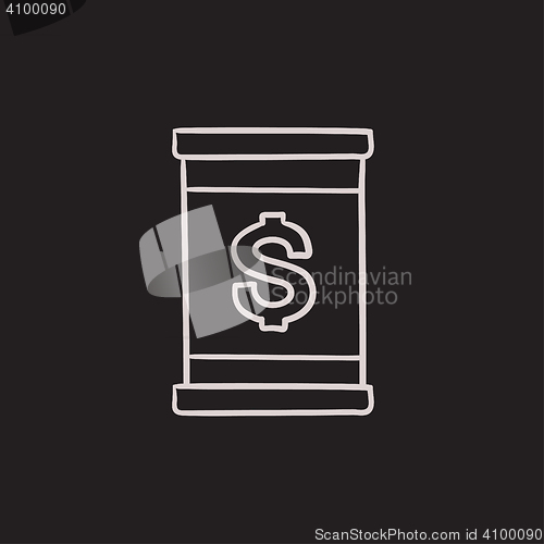 Image of Barrel with dollar symbol sketch icon.