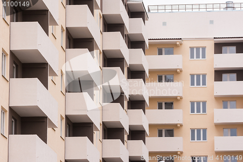 Image of Anapa, Russia - November 16, 2016: Upper floors buildings with balconies budget