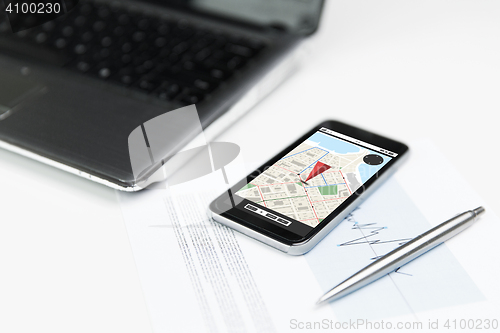 Image of close up of smartphone with gps navigator map