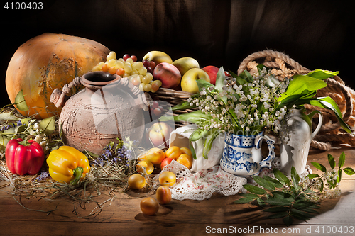 Image of Still Life With Ceramic Jar And Fruits