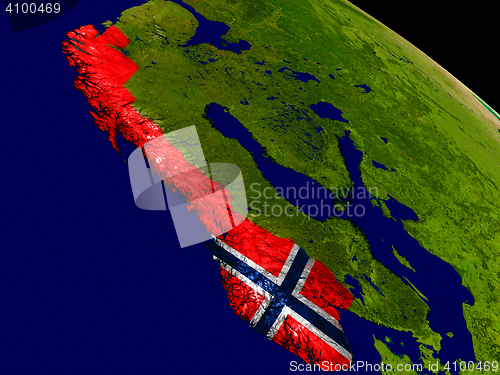 Image of Norway with flag on Earth