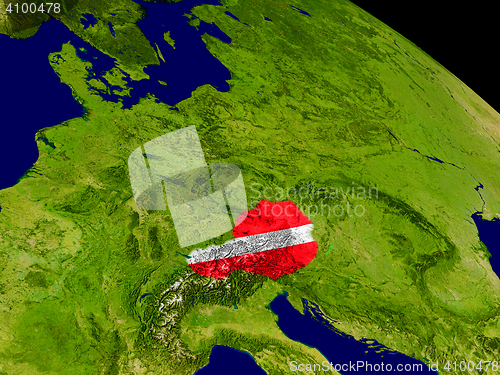 Image of Austria with flag on Earth