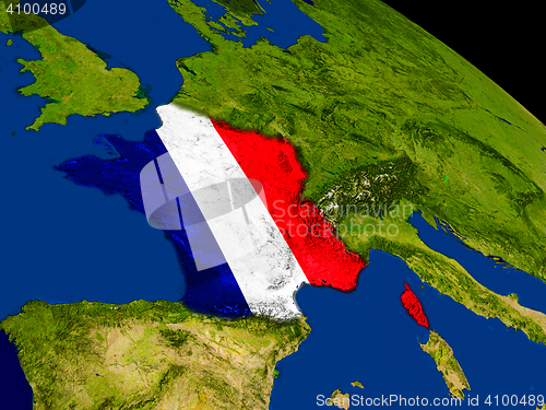 Image of France with flag on Earth