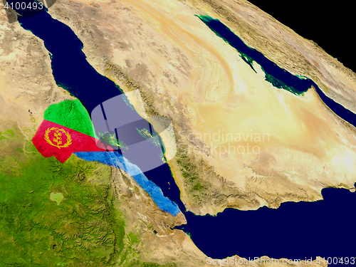 Image of Eritrea with flag on Earth