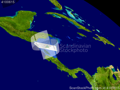 Image of Nicaragua with flag on Earth