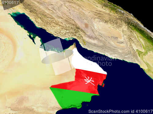 Image of Oman with flag on Earth