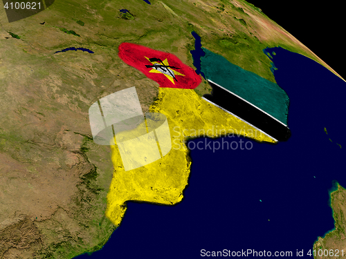 Image of Mozambique with flag on Earth