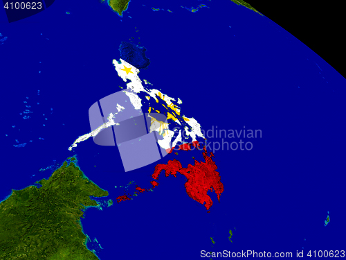 Image of Philippines with flag on Earth
