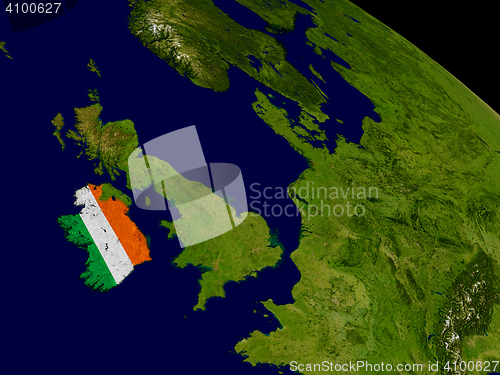 Image of Ireland with flag on Earth