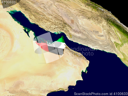 Image of United Arab Emirates with flag on Earth