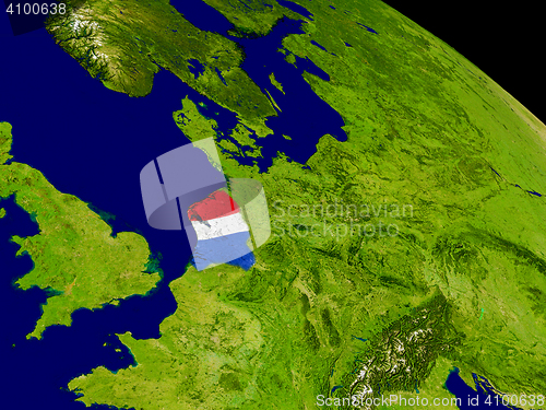 Image of Netherlands with flag on Earth
