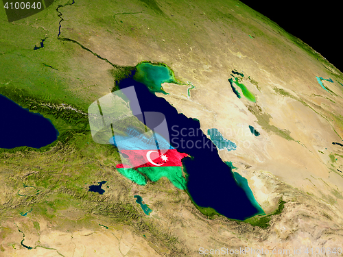 Image of Azerbaijan with flag on Earth