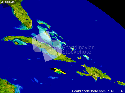 Image of Jamaica with flag on Earth