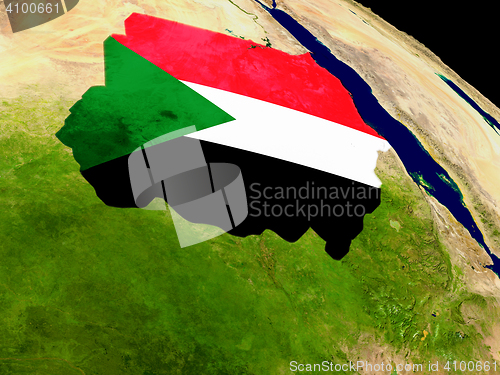 Image of Sudan with flag on Earth