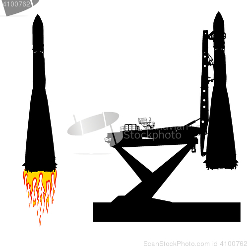 Image of Silhouette space ship before the launch into orbit.