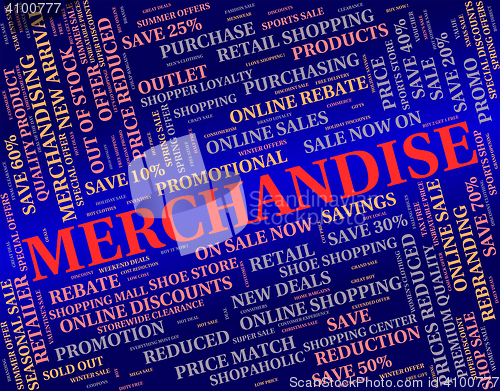 Image of Merchandise Word Represents Product Wares And Retail