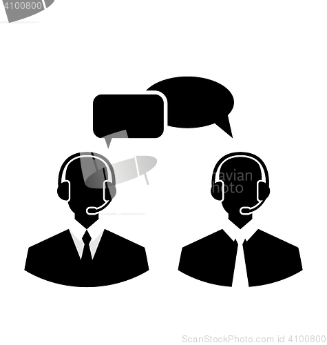 Image of Flat icons of call center silhouette mans operators wearing head