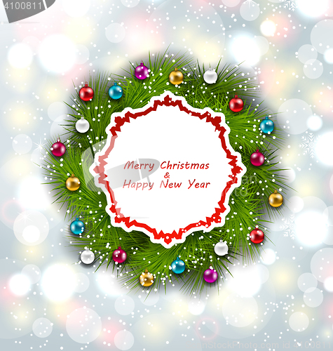 Image of Celebration Card with Christmas Wreath and Balls