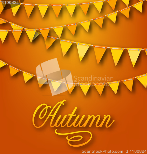 Image of Autumn Bright Holiday Card with Hanging Bunting Pennants