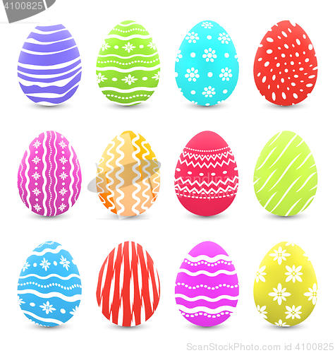 Image of Easter many multicolored ornate eggs with shadows isolated on wh