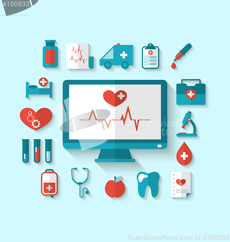 Image of Set flat icons of objects and equipments medicine laboratory 