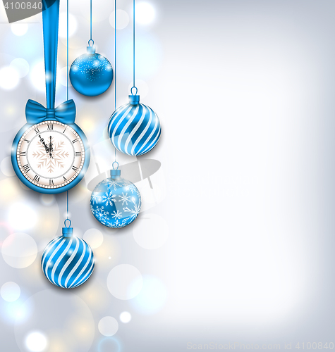 Image of New Year Shiny Background with Clock and Glass Balls