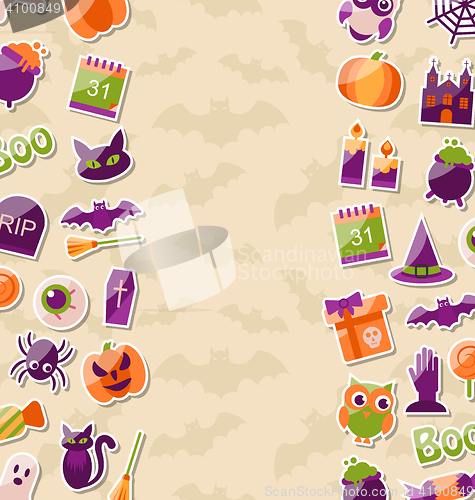 Image of Cute Background for Halloween Party with Colorful Flat Icons