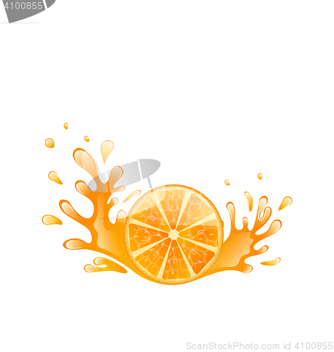 Image of Slice of Orange with Splashing, Isolated on White Background