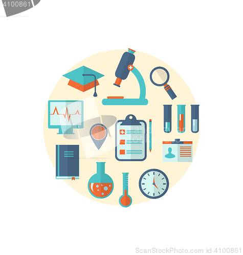Image of Concept of management  medical science research, set flat icons