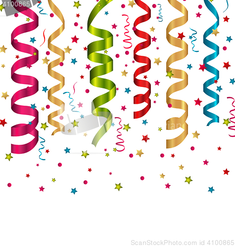 Image of Confetti holiday background with set colorful paper serpentine