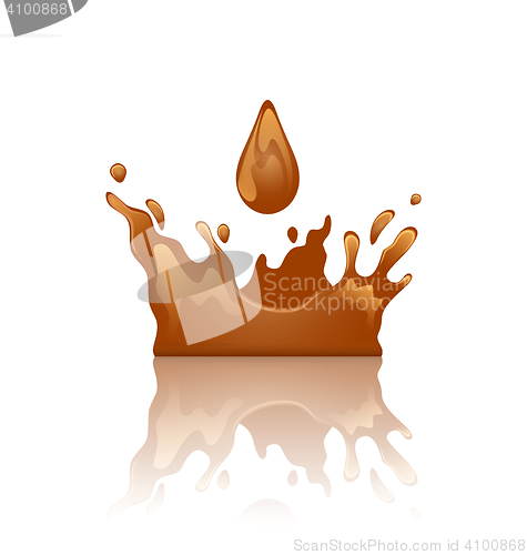 Image of Chocolate splash crown with droplet and reflection, isolated on 