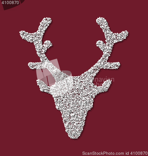 Image of Symbol Xmas Deer head red backdrop made from white hoarfrost