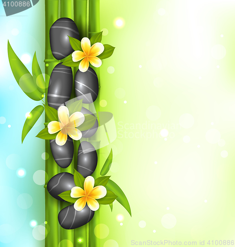 Image of Spa therapy background with bamboo, stones and frangipani flower