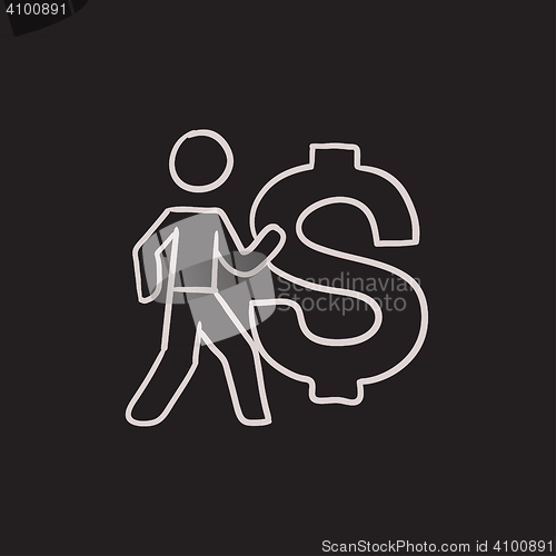Image of Businessman with big dollar symbol sketch icon.