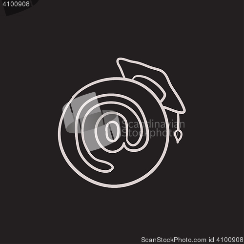 Image of Graduation cap with at sign sketch icon.