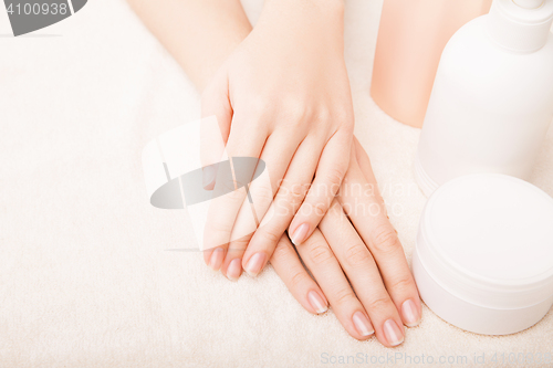 Image of Beautiful hand with perfect nail manicure