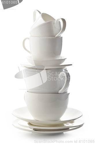 Image of stack of white cups and plates