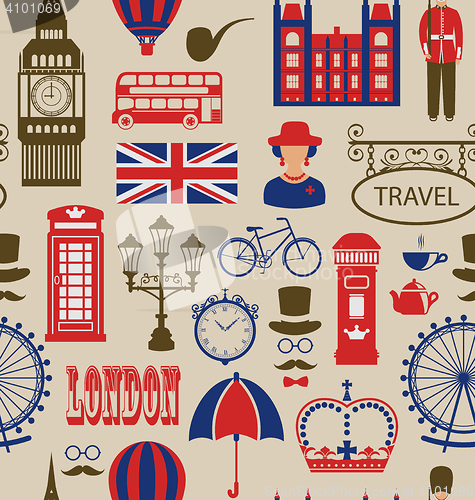 Image of Old Seamless Texture of Silhouettes Symbols of Great Britain,