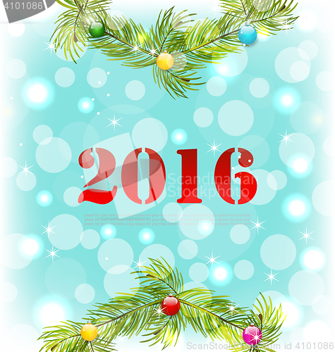 Image of New Year Shiny Background with Wreath and Colorful Balls