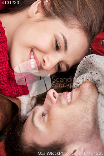 Image of close up of happy smiling young couple faces